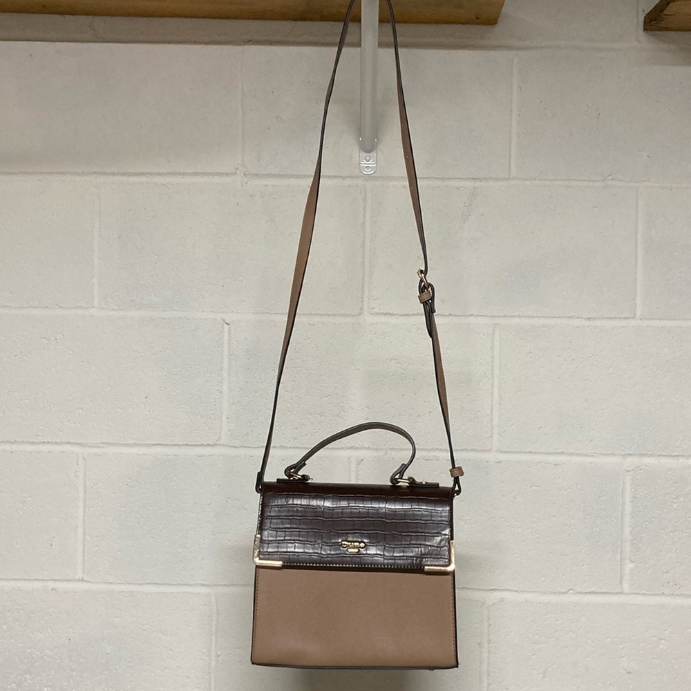 Dune London Brown Two-Tone Croc-Texture Top Handle Crossbody Bag